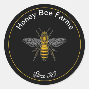 Vintage Black Honey Bee Label Sticker