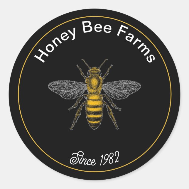 Vintage Black Honey Bee Label Sticker (Front)