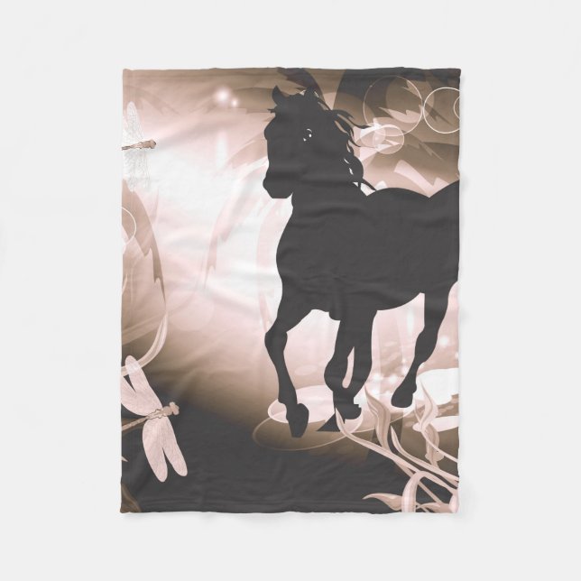 Vintage, black horse silhouette fleece blanket (Front)