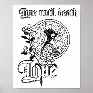 Vintage black ink tattoo with text LOVE Poster