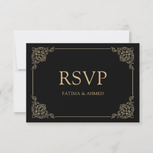 Vintage Black Islamic Muslim Wedding RSVP Card