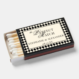 Vintage Black Ivory Checkered Old Money Wedding Matchboxes