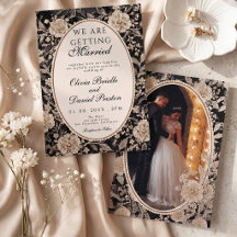 Vintage Black Ivory Lace Pearl Oval Photo Wedding