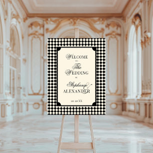 Vintage Black Ivory Old Money Wedding Welcome Sign
