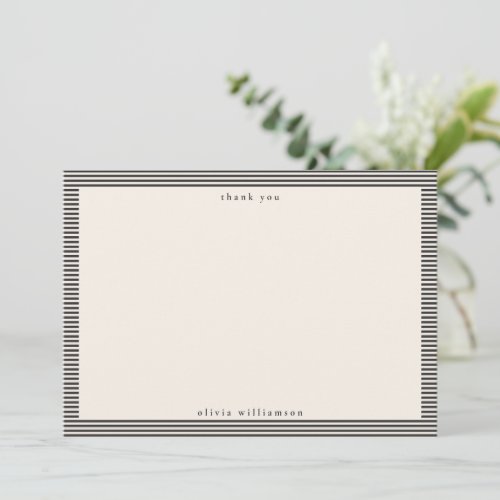 Vintage Black Ivory Stripes Personalized Name Thank You Card