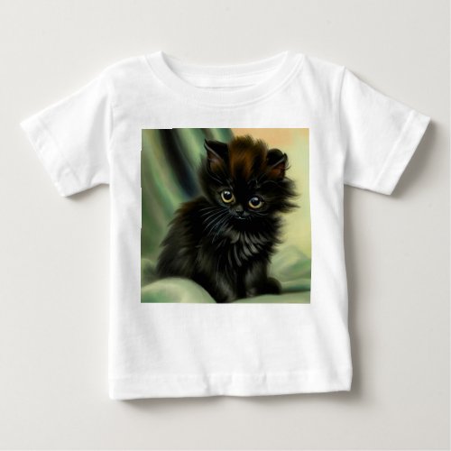 Vintage Black Kitten Illustration Baby T_Shirt