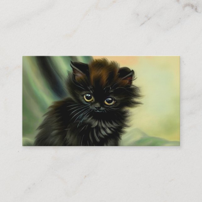 Vintage Black Kitten Illustration Enclosure Card (Front)