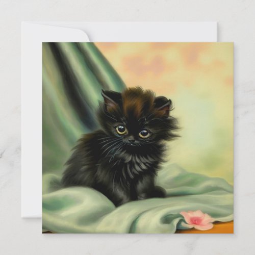 Vintage Black Kitten Illustration Invitation