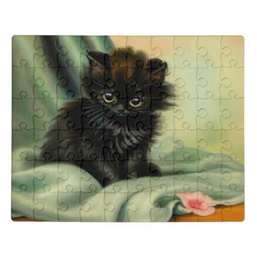 Vintage Black Kitten Illustration Jigsaw Puzzle