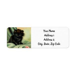 Vintage Black Kitten Illustration Label