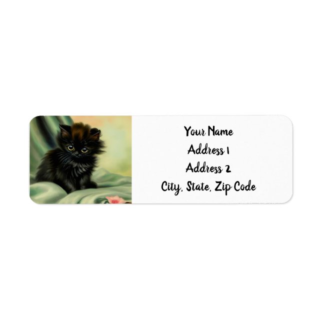 Vintage Black Kitten Illustration Label (Front)