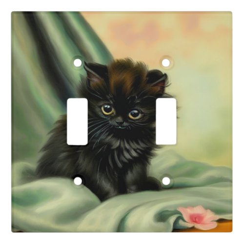 Vintage Black Kitten Illustration Light Switch Cover