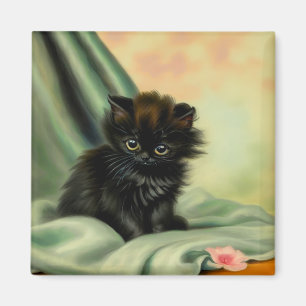 Vintage Black Kitten Illustration Magnet