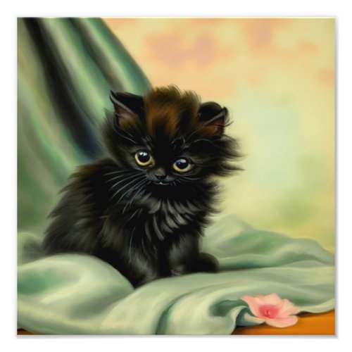 Vintage Black Kitten Illustration Photo Print