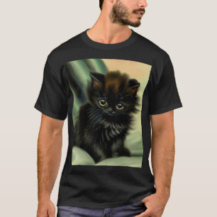 Vintage Black Kitten Illustration T-Shirt