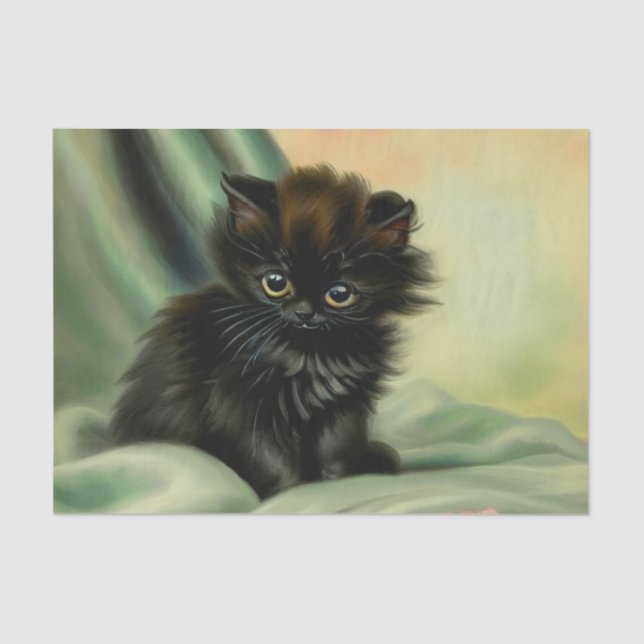 Vintage Black Kitten Illustration Tissue Paper (Front)