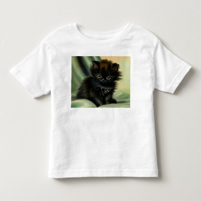 Vintage Black Kitten Illustration Toddler T-shirt (Front)
