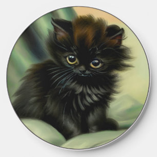 Vintage Black Kitten Illustration Wireless Charger
