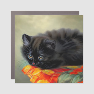 Vintage Black Kitten with Red Flower Blanket Car Magnet