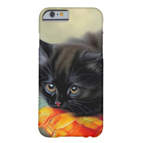 Vintage Black Kitten with Red Flower Blanket Barely There iPhone 6 Case