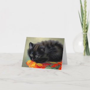 Vintage Black Kitten with Red Flower Blanket Invitation
