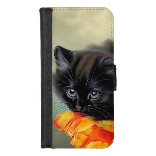 Vintage Black Kitten with Red Flower Blanket iPhone 87 Wallet Case