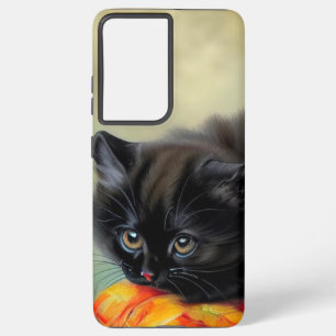 Vintage Black Kitten with Red Flower Blanket Samsung Galaxy S21 Ultra Case