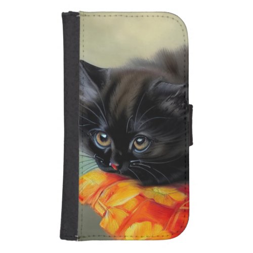 Vintage Black Kitten with Red Flower Blanket Galaxy S4 Wallet Case