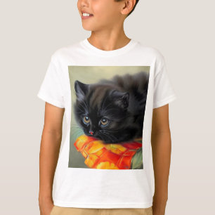 Vintage Black Kitten with Red Flower Blanket T-Shirt