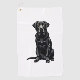 Vintage Black Labrador Retriever Dog Portrait Illu Golf Towel