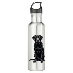 Vintage Black Labrador Retriever Dog Portrait Illu Stainless Steel Water Bottle