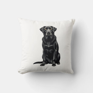Vintage Black Labrador Retriever Dog Portrait Illu Throw Pillow