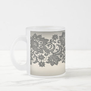 Vintage black Lace beige Paris Fashion Frosted Glass Coffee Mug