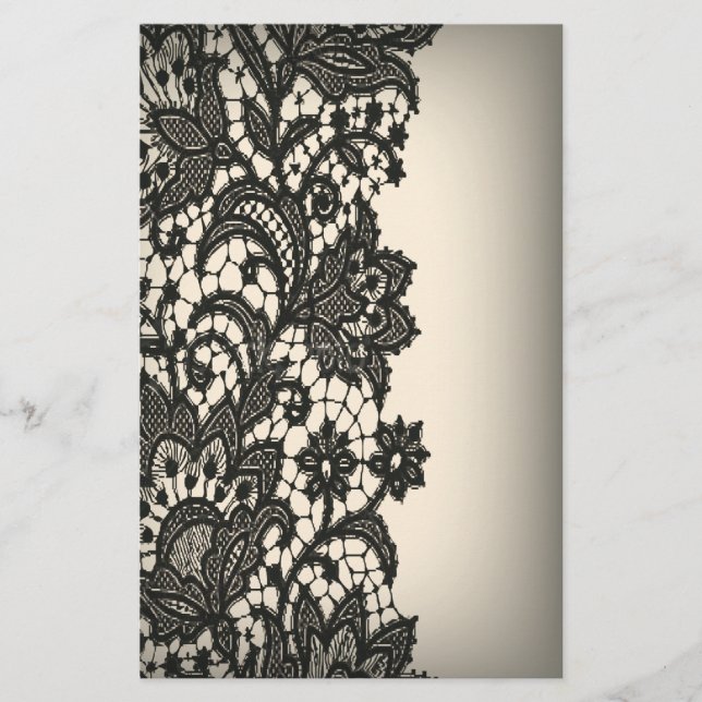Vintage black Lace  beige Paris fashion stationery (Front)