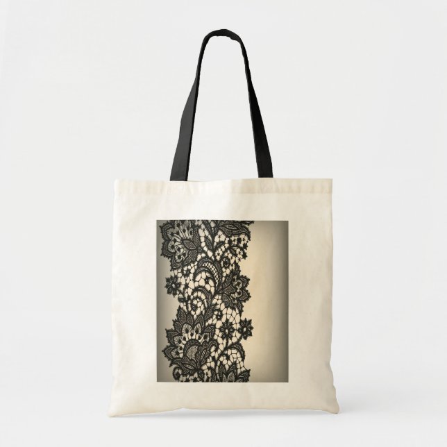 Vintage black Lace  beige Paris Fashion Tote Bag (Front)