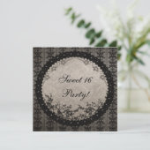 Vintage Black Lace & Sequins Sweet 16 Party Invitation (Standing Front)
