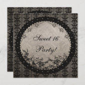 Vintage Black Lace & Sequins Sweet 16 Party Invitation (Front/Back)