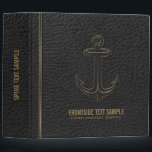 Vintage Black Leather, Nautical Anchor Gold Accent Binder<br><div class="desc">Elegant vintage black leather look(image) with nautical anchor in leather and gold. Cool simple and elegant with customizable monogram.</div>