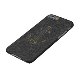 Vintage Black Leather, Nautical Anchor Gold Accent Barely There iPhone 6 Case