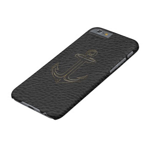 Vintage Black Leather Nautical Anchor Gold Accent Barely There iPhone 6 Case