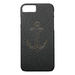 Vintage Black Leather, Nautical Anchor Gold Accent iPhone 8/7 Case