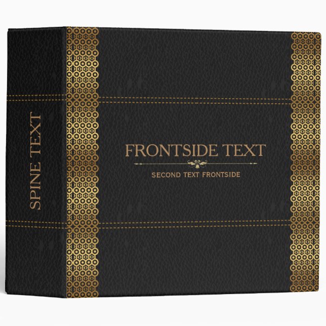 Vintage Black Leather Print Gold Frame Binder (Front/Spine)