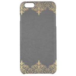 Vintage Black Leather With Gold Lace Frame Clear iPhone 6 Plus Case
