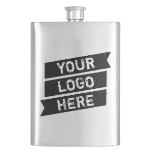 Vintage Black Logo Simple Triple Ribbon Your Name Flask