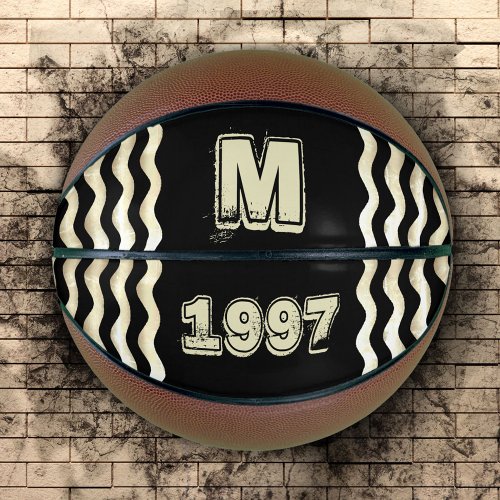 Vintage Black Monogram Year Number Basketball