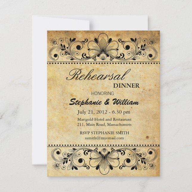 Vintage Black Motif Rehearsal Dinner Card (Front)