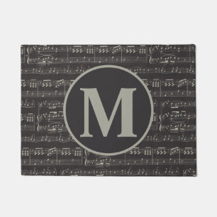 Vintage Black music note Pattern Monogram Doormat