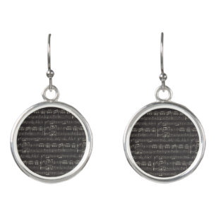 Vintage black music note Pattern Musician  Earrings