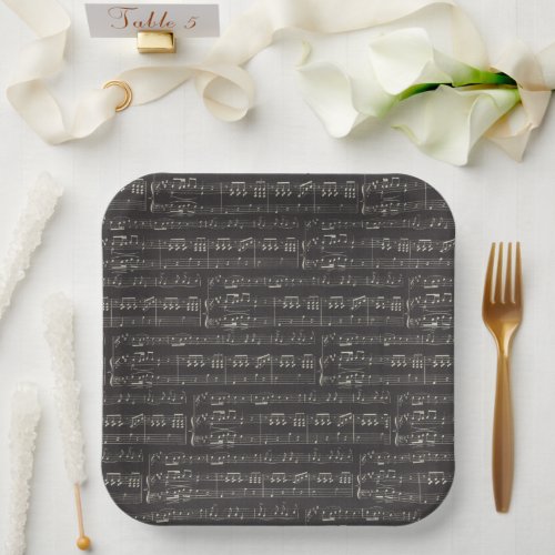 Vintage black music note Pattern Musician  Paper Plates