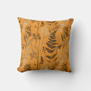 Vintage black orange fern pattern throw pillow